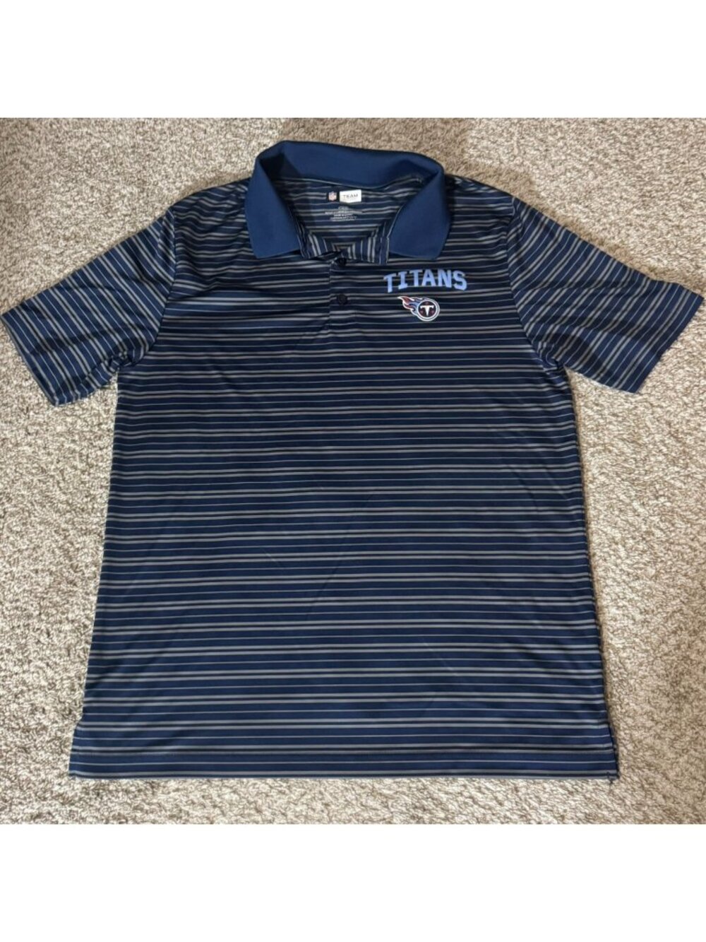 Tennessee Titans Polo Shirt Men Large NFL Team Apparel Navy Striped Football